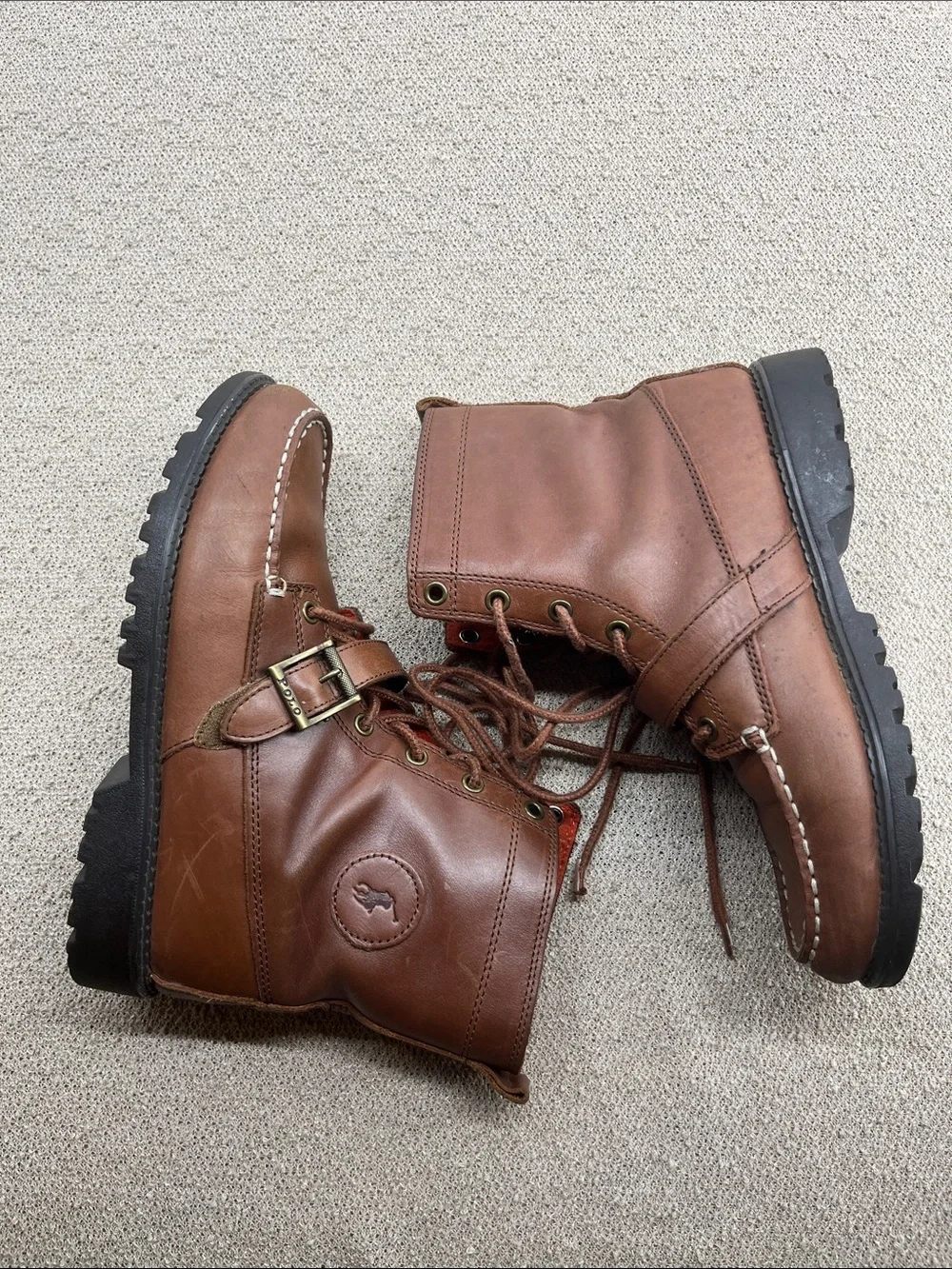 Polo by Ralph Lauren Men’s Cognac Leather Lace-Up Buckle Boot